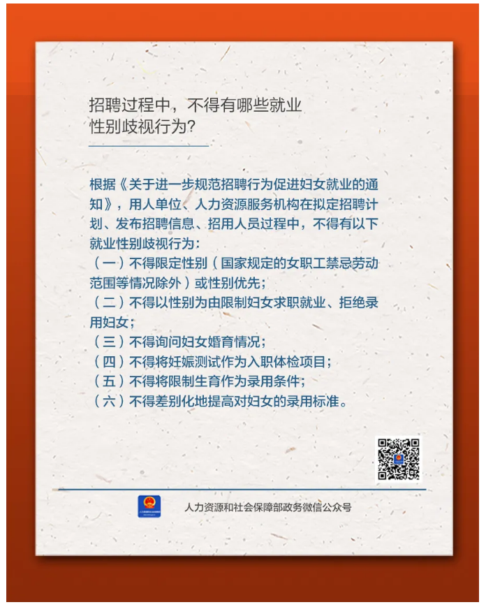 【人社日課&middot;11月14日】招聘過程中，不得有哪些就業(yè)性別歧視行為？.png